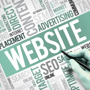 montage of systems around the word website, such as SEO and marketing.